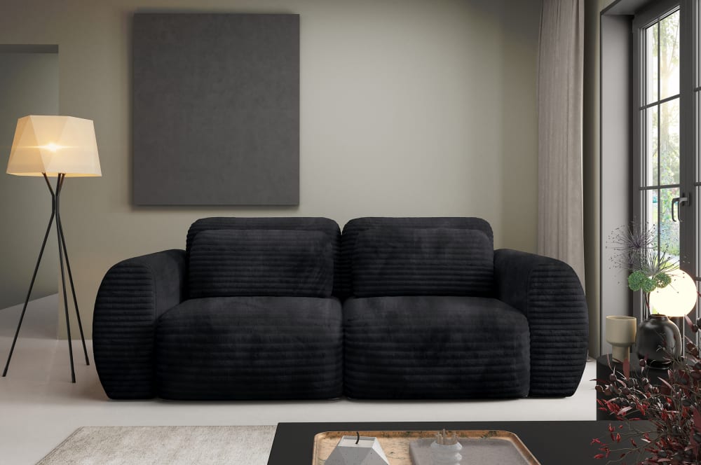 Canapé Convertible 3 Places en velours côtelé grosse maille noir