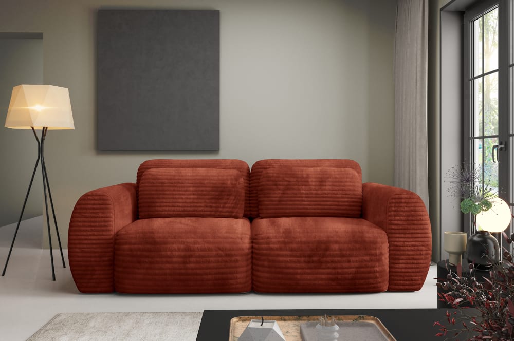 Canapé Convertible 3 Places en velours côtelé grosse maille terracotta