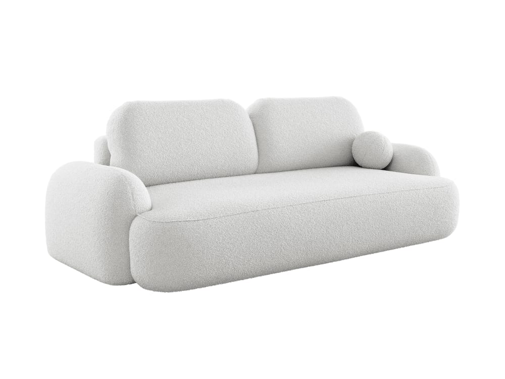 Canapé convertible 3 places en tissu bouclette blanc cassé