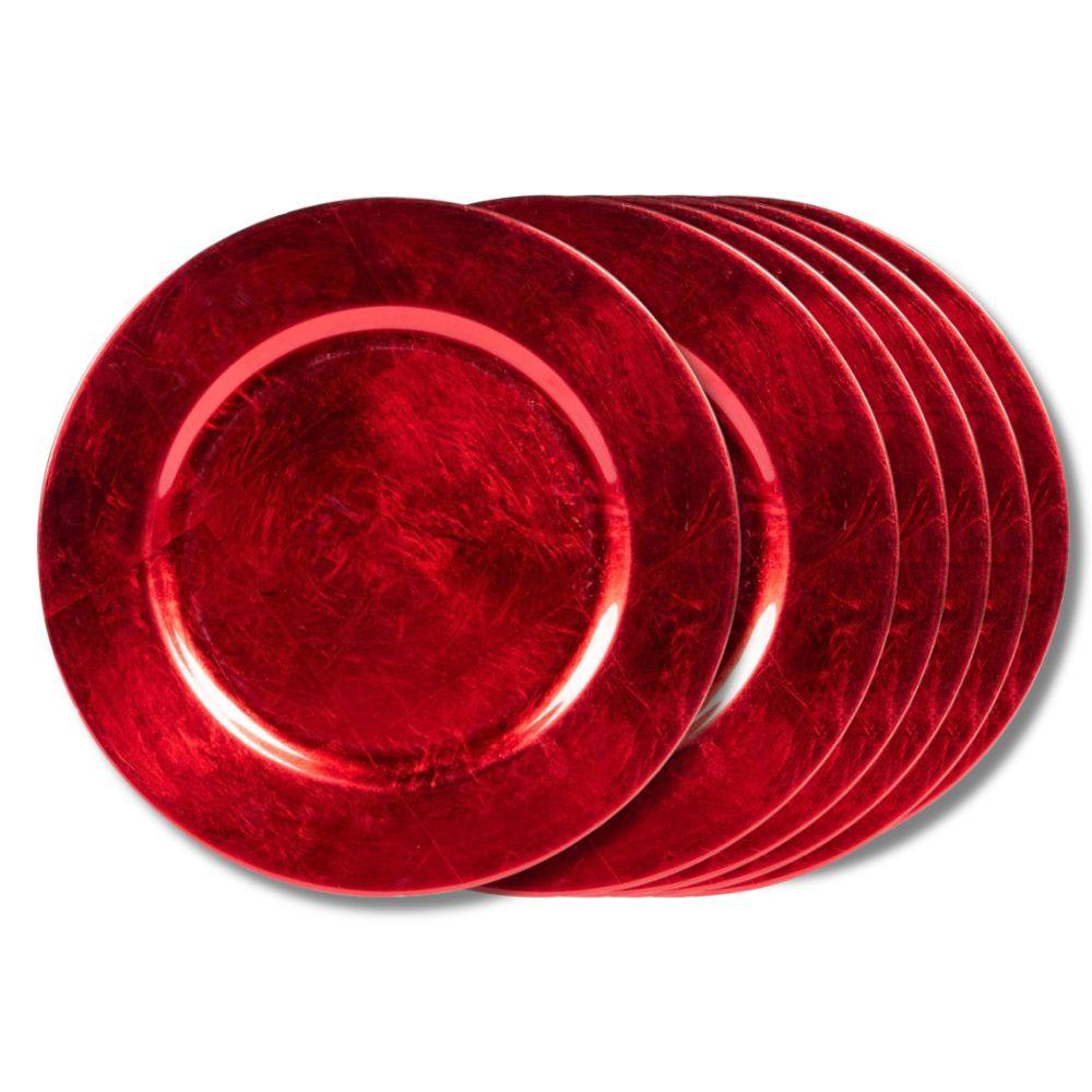 Lot de 6 assiettes rouges en mélaminé 33 cm