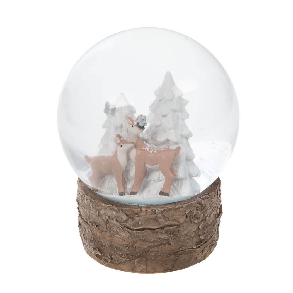 Boule à neige biche refuge blanc en résine