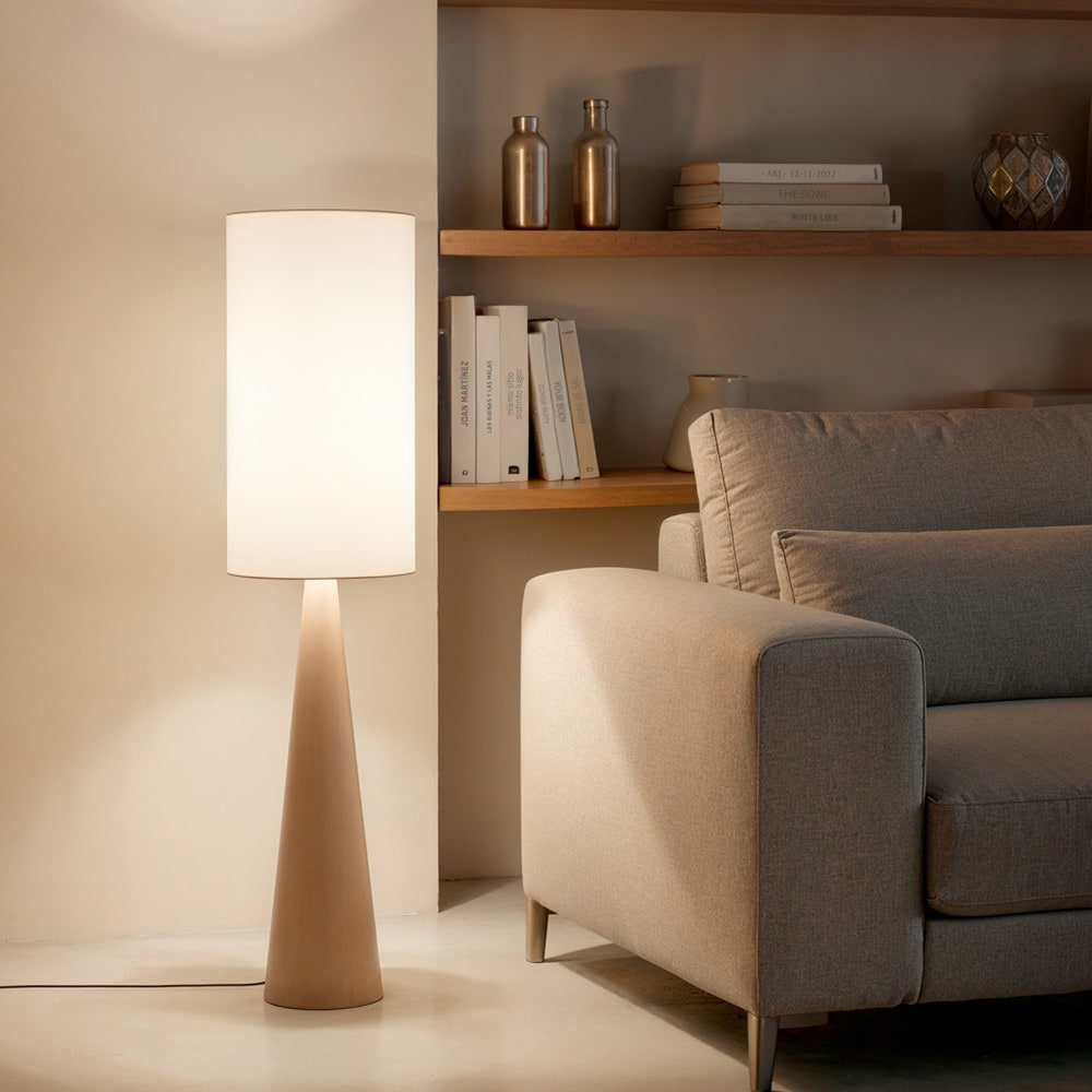 Lampadaire en métal et tissu h130cm - beige — vue 3