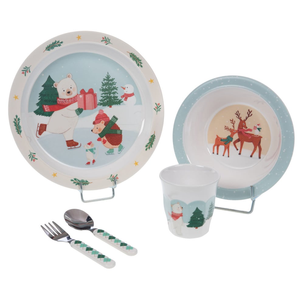 Coffret jeuner 5 pièces hiver patinoire bleu en mélaminé