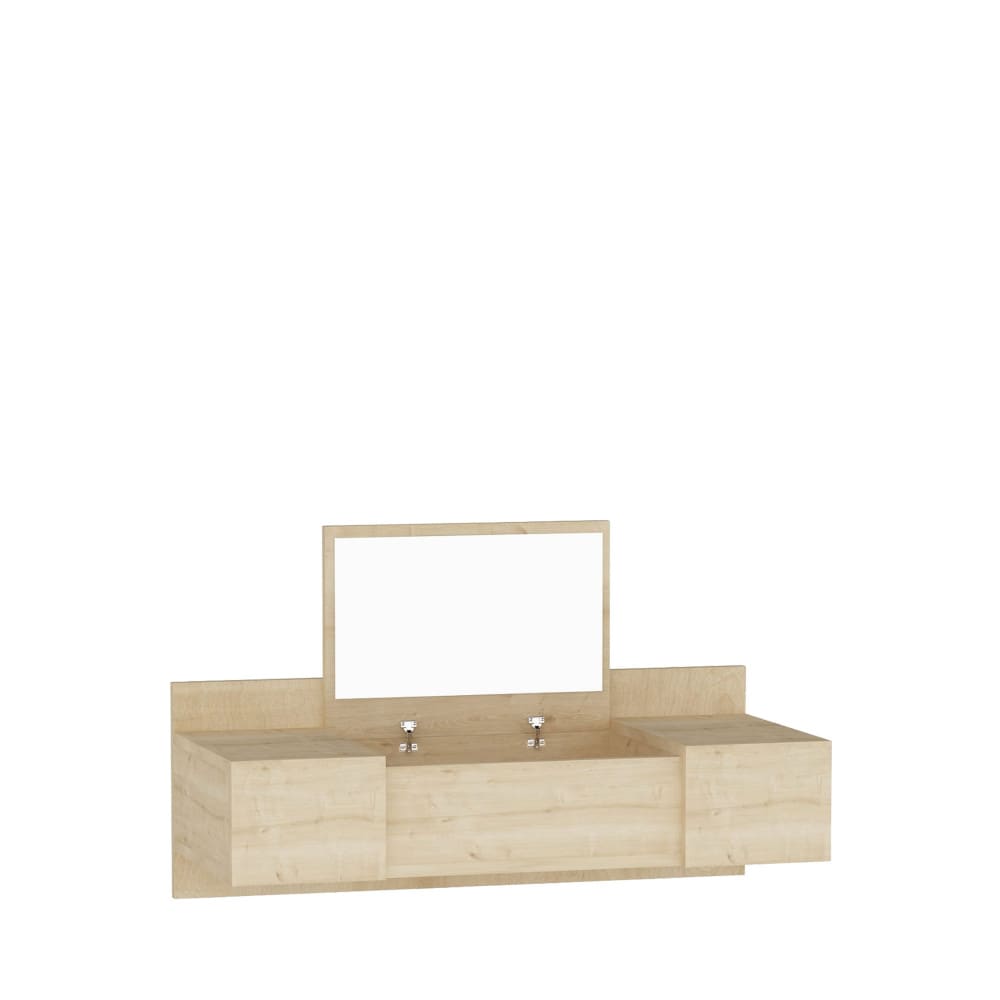 Coiffeuse murale 3 portes avec miroir intégré L100cm - Bois clair