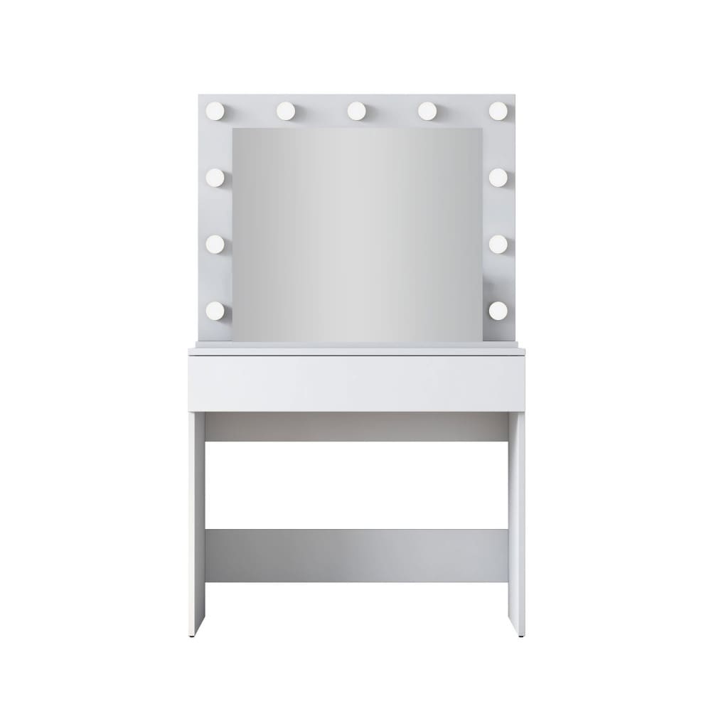 Coiffeuse 1 tiroir avec miroir à leds L90cm - Blanc