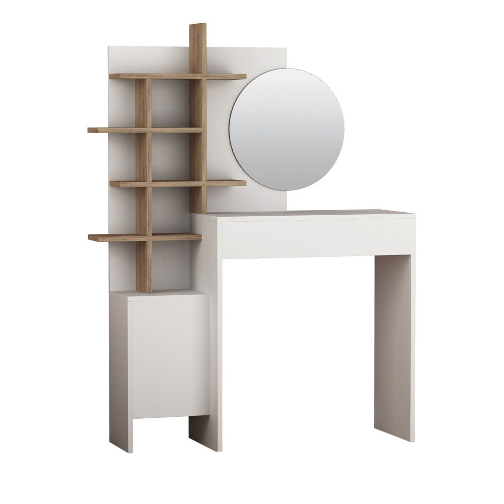 Coiffeuse 1 tiroir avec miroir L71,50cm - Blanc et bois clair