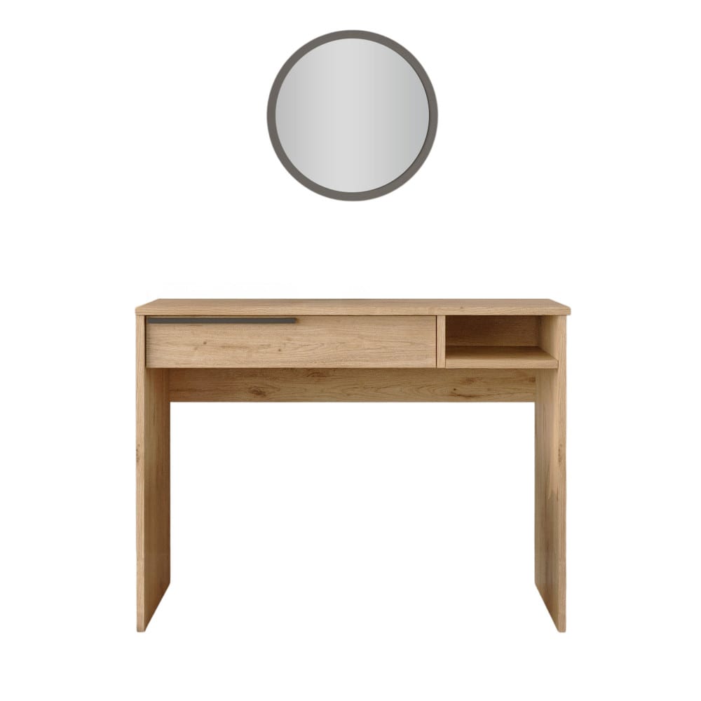 Coiffeuse 1 tiroir avec miroir à fixer L45cm - Bois foncé