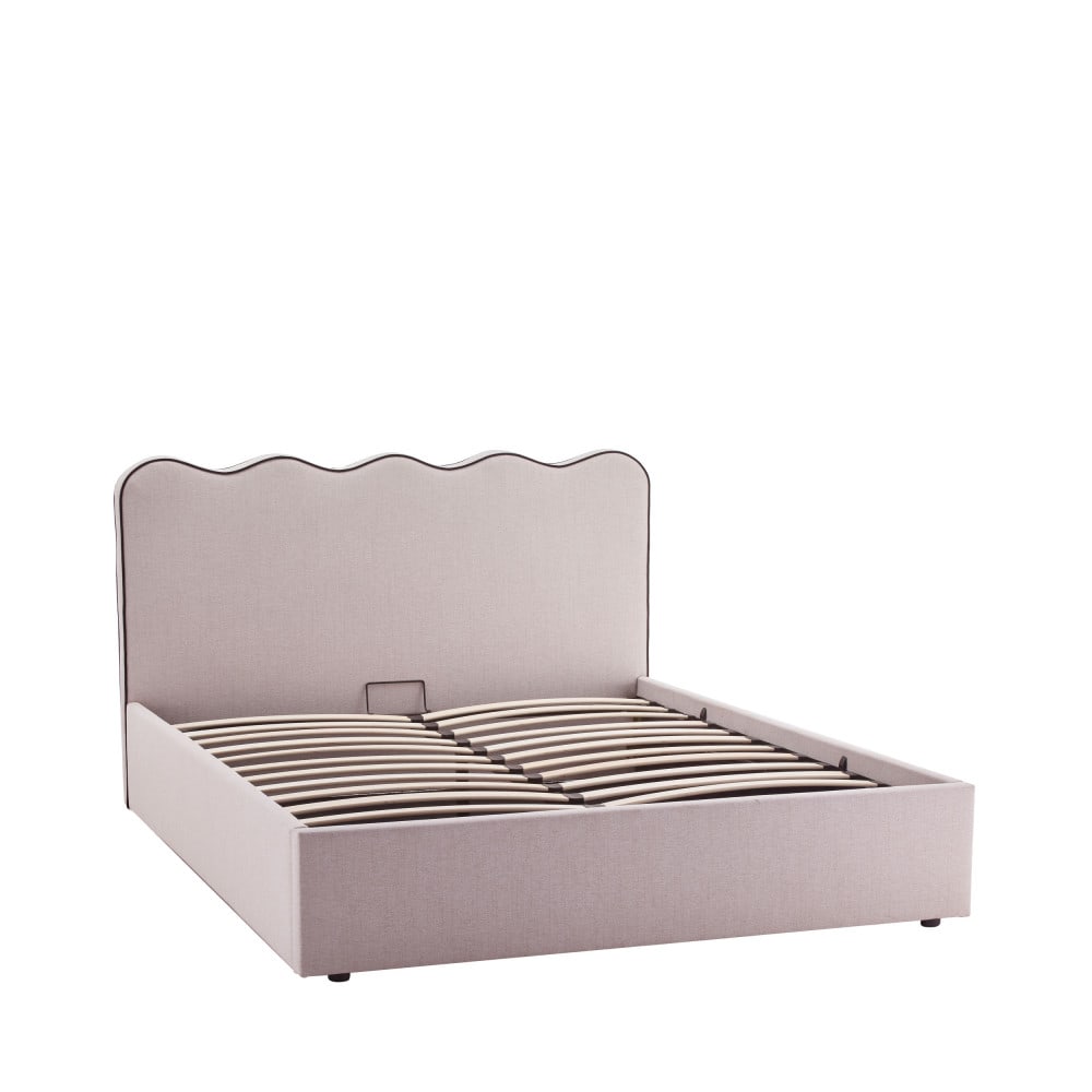 Lit coffre en tissu avec tête de lit ondulée 140x190cm - Beige