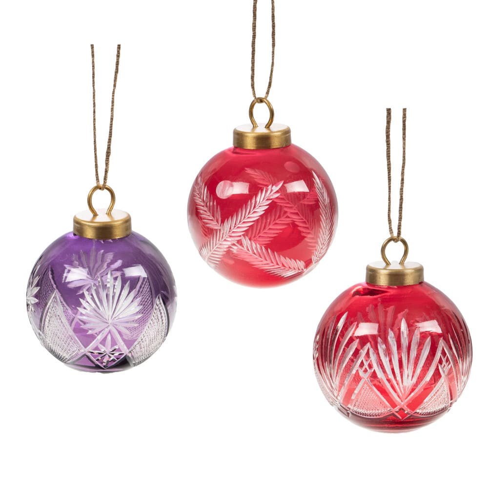 3 boules de noël en verre ciselé multicolore 3 boules de noël en verre ciselé multicolore