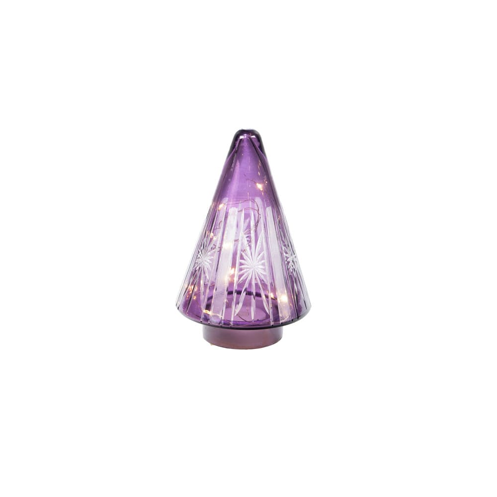 Sapin de noël led  15 cm violet en verre