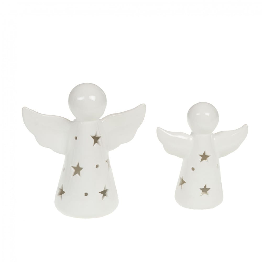 Set de 2 anges lumous blanc en céramique Set de 2 anges lumous blanc en céramique