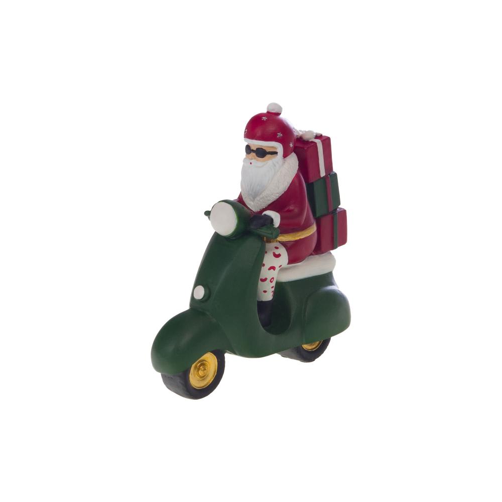 Père noël en scooter multicolore en résine