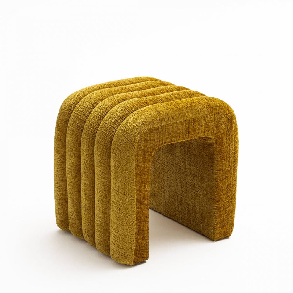 Tabouret rembourré en tissu chenille - jaune moutarde Tabouret rembourré en tissu chenille - jaune moutarde