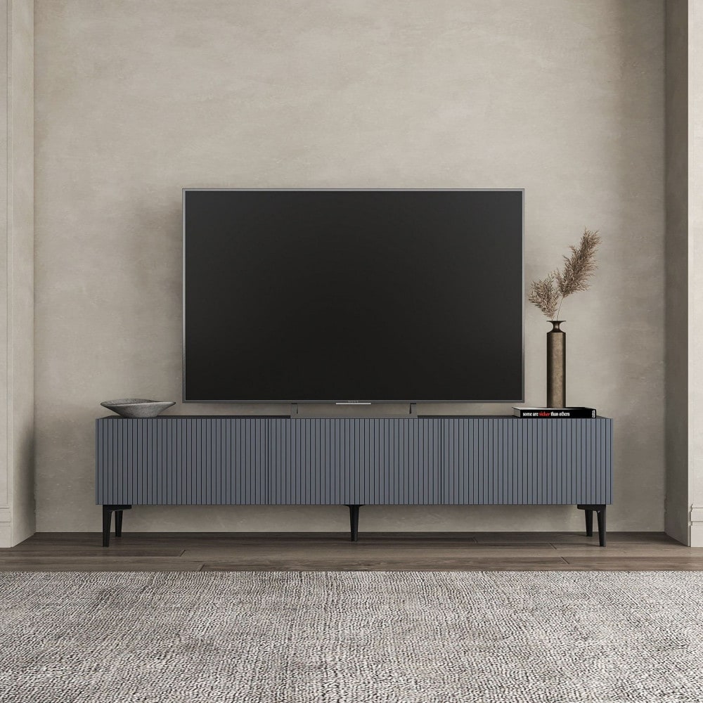Meuble tv 3 portes en bois et métal L180cm - Gris anthracite