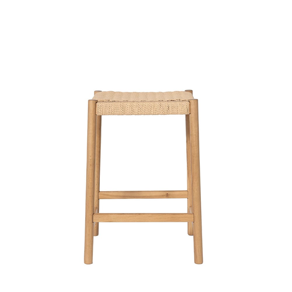 Tabouret de bar en corde tressée et bois H65cm - Bois clair