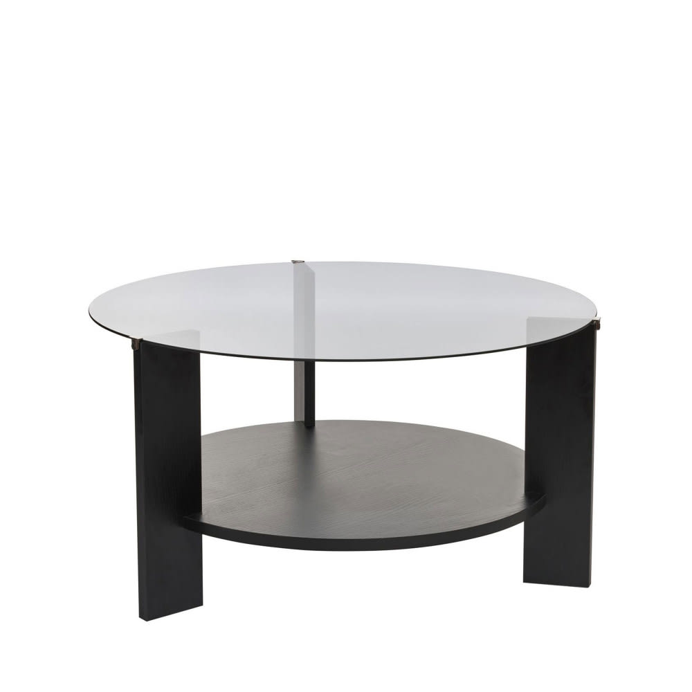 Table basse ronde en verre fumé et bois ø75cm - Noir