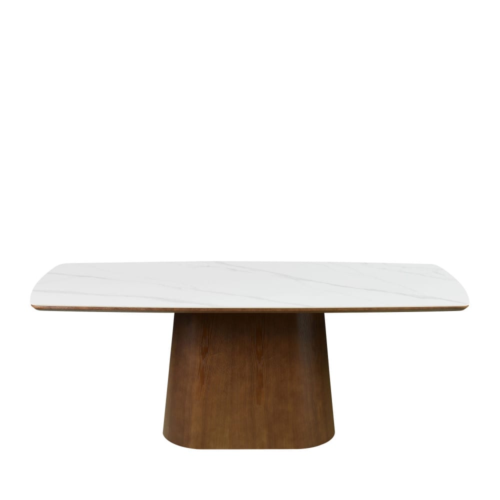 Table à manger 8 personnes effet marbre et bois - Bois foncé