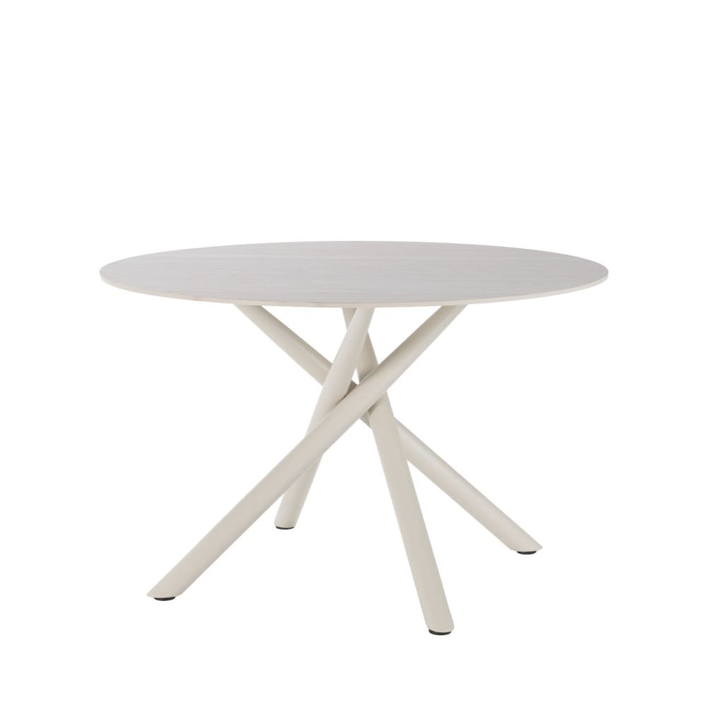 Table à manger 4pers effet travertin/métal ø120cm beige
