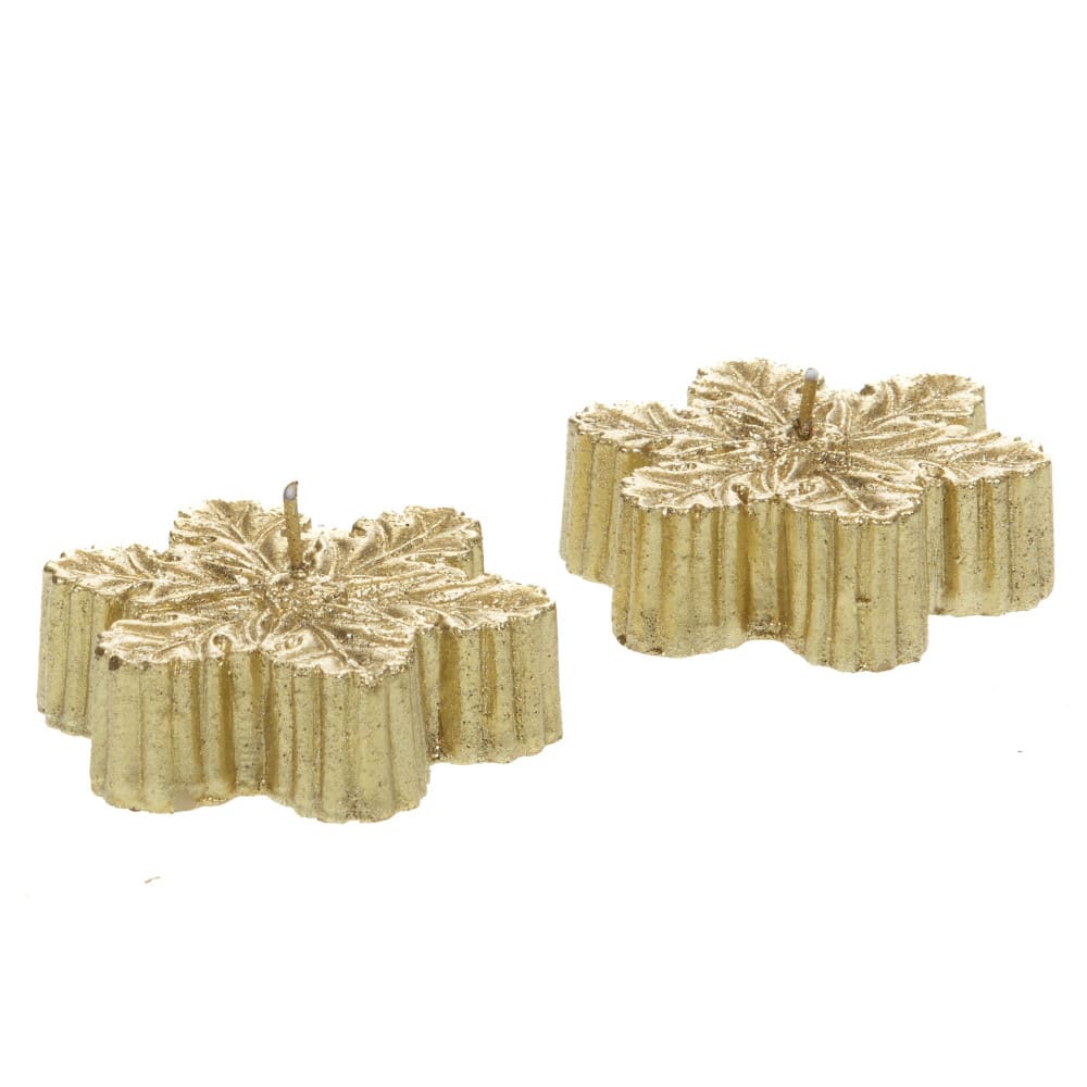Lot de 2 bougies feuilles dorées or / doré en cire