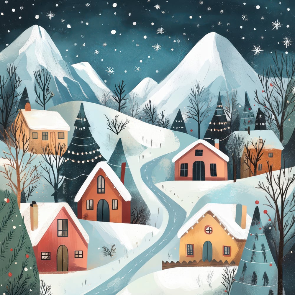 Tableau sur toile village noël 30x30 cm