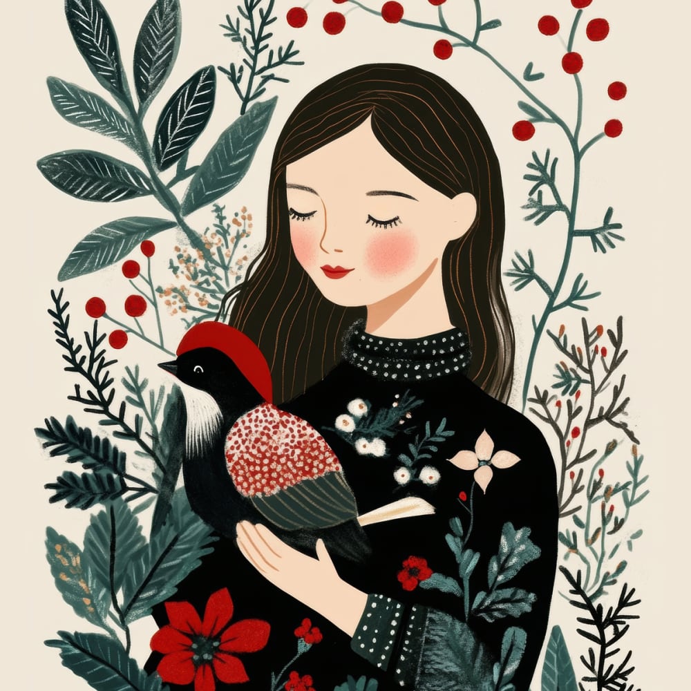 Tableau sur toile femme noël 30x30 cm