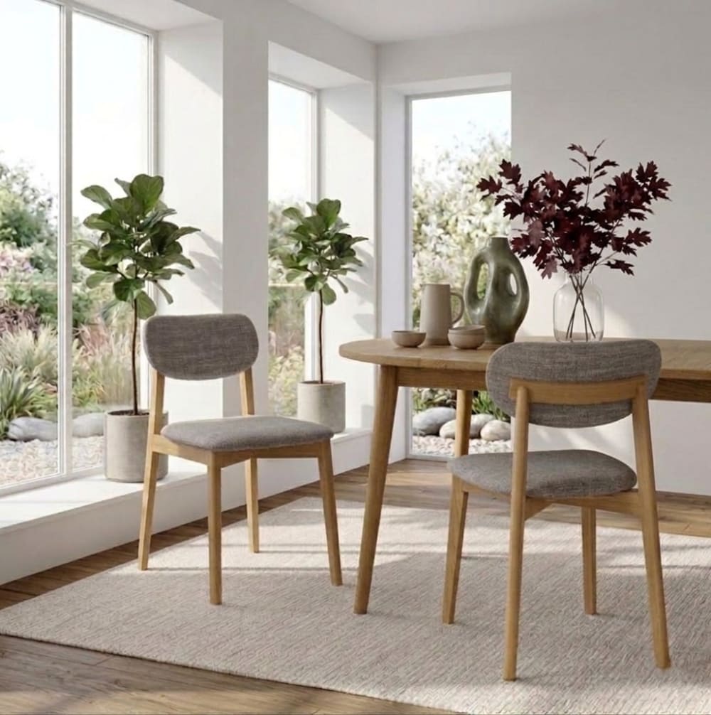 2er‑Set Stühle, Massive Eiche, graue Sitzfläche - Maisons Du
