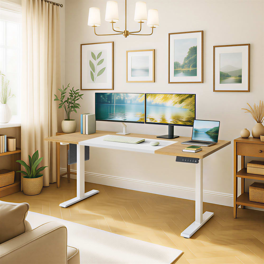 Bureau réglable en hauteur fonction mémoire port 180 x 80 cm marron