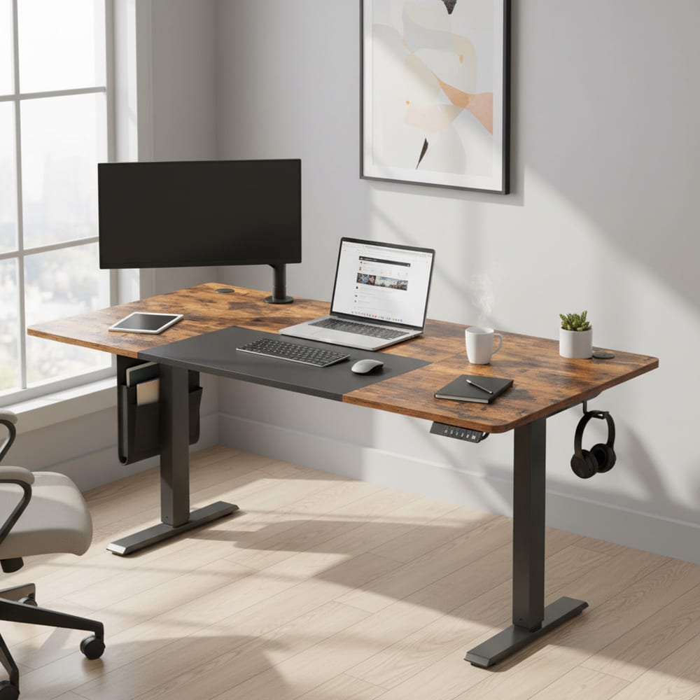 Bureau réglable en hauteur fonction mémoire 180 x 80 cm marron et noir