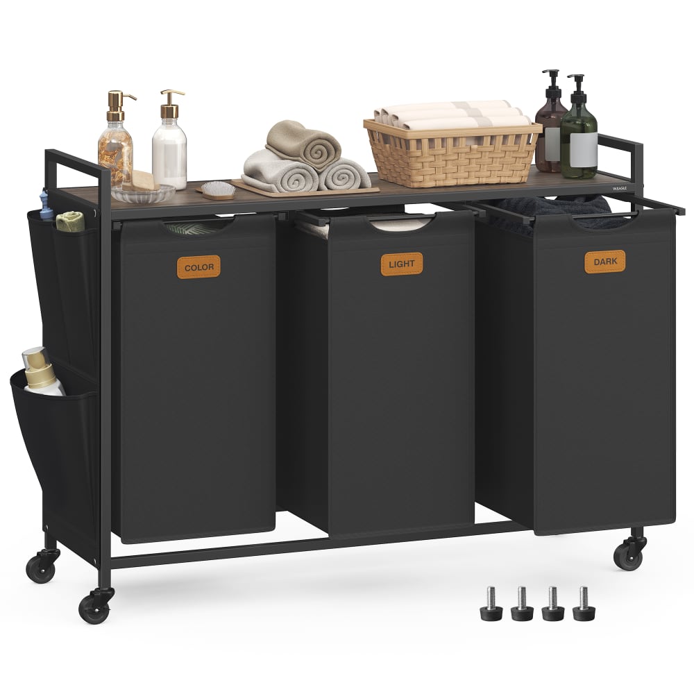 Panier à linge 3 compartiments corbeille roulettes 100 l noir