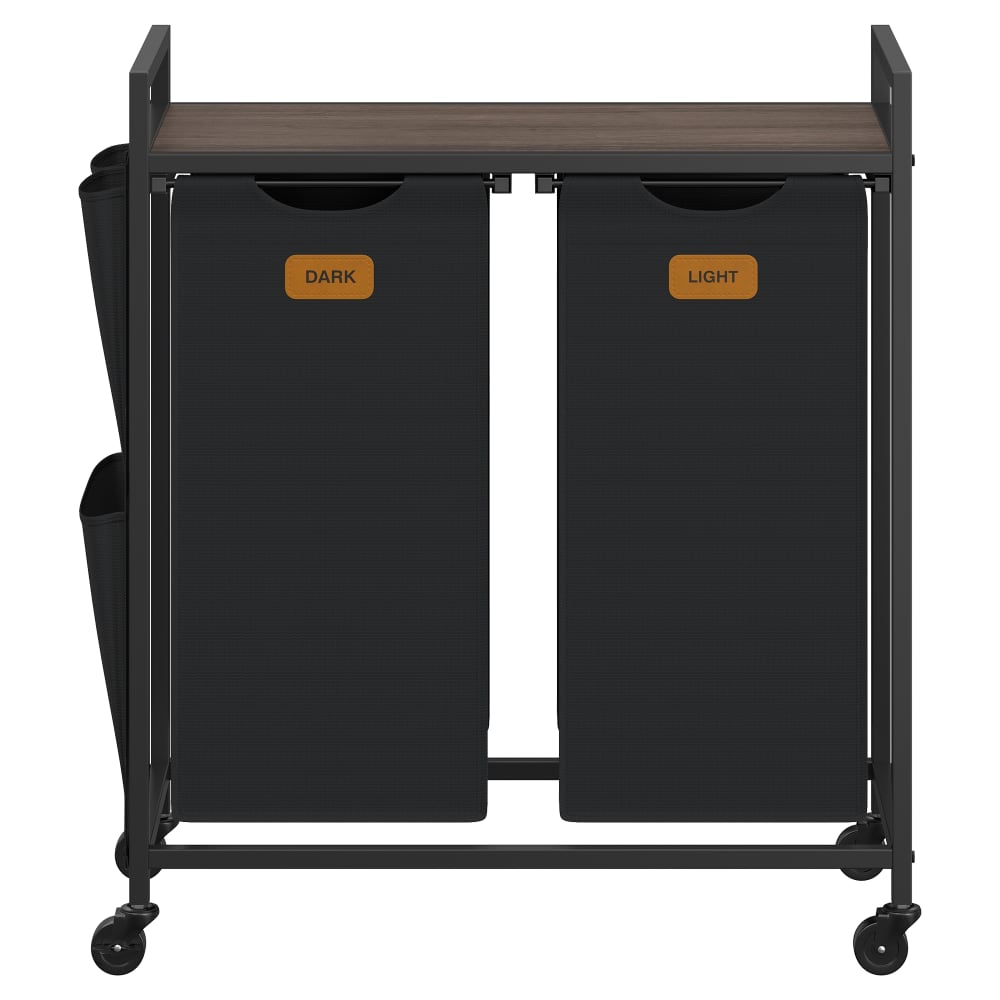 Panier à linge à roulettes 2 compartiments de tri 100 l noir et marron — Beyit