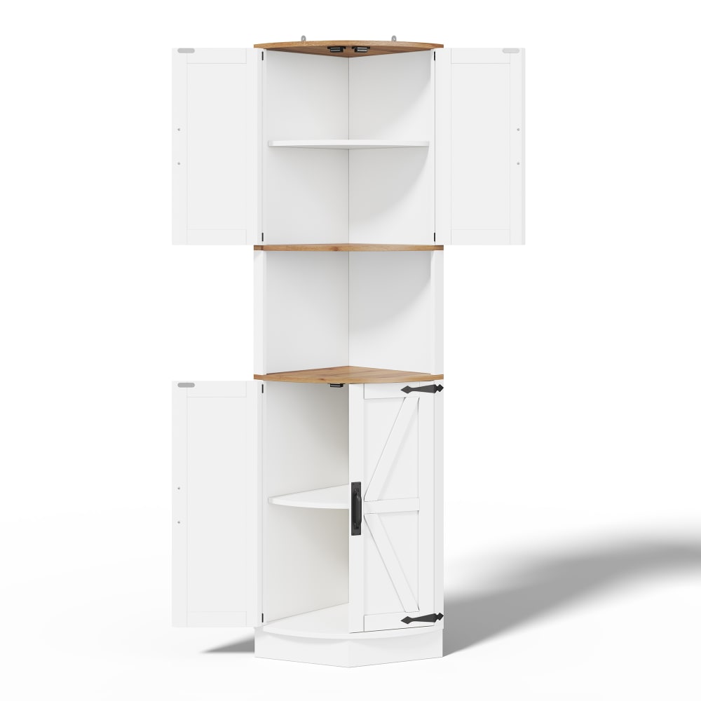 Flieks Eckschrank Hochschrank mit Fächern und Tür weiß, Höhe 180cm style industrial - Holz