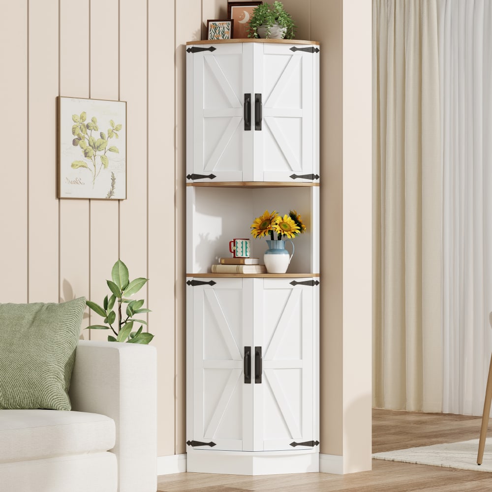 Eckschrank Hochschrank mit Fächern und Tür weiß, Höhe 180cm -
