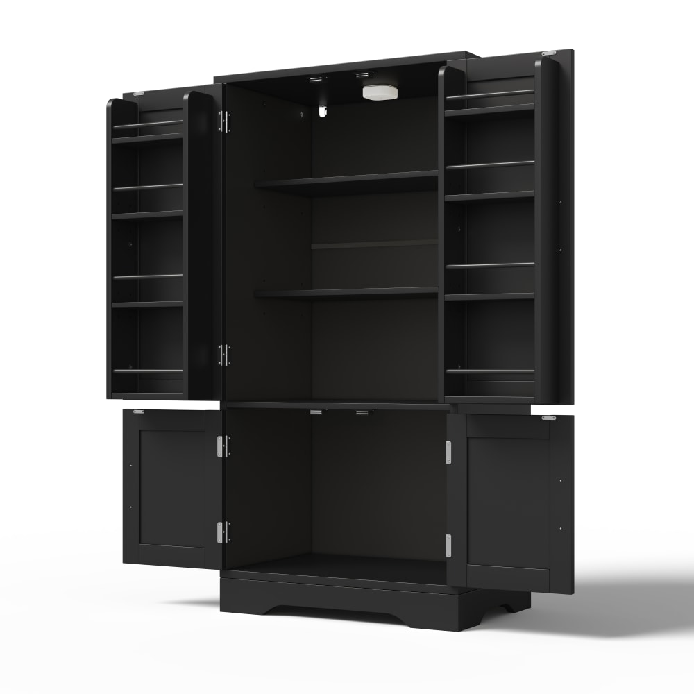 Flieks Hochschrank Küchenschrank mit LED schwarz, 120x60x40 cm style modern - Holz