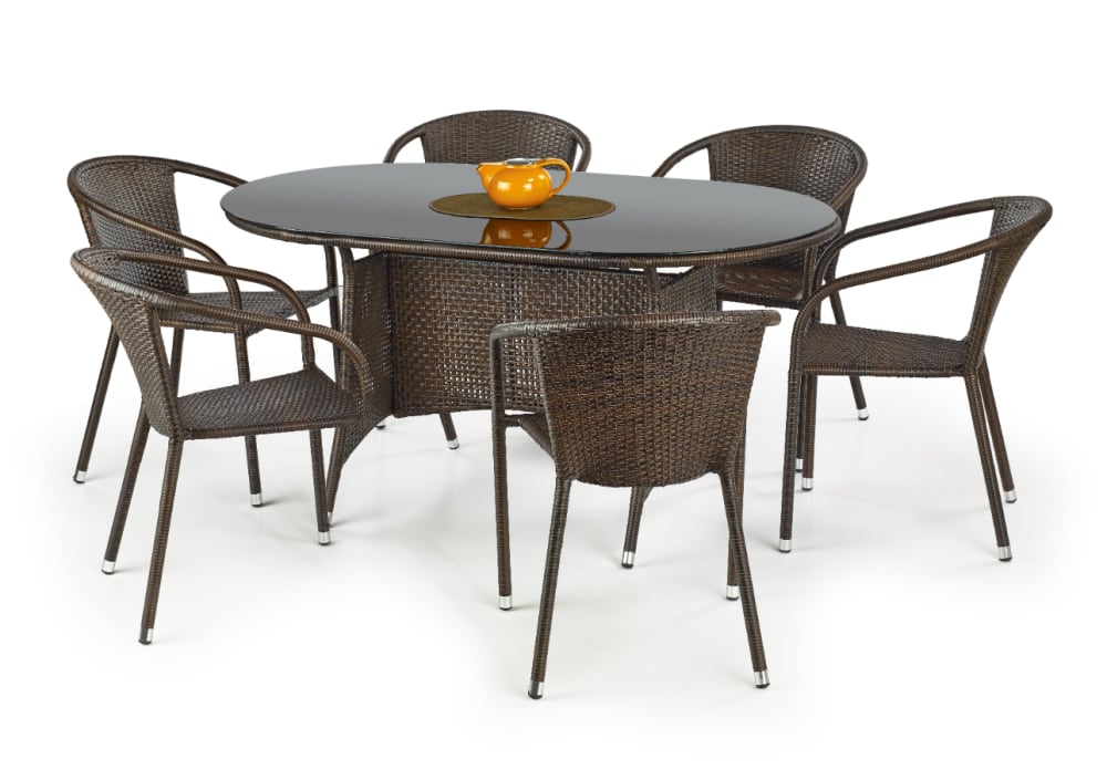 Ensemble de jardin en rotin synthétique marron 7 pièces