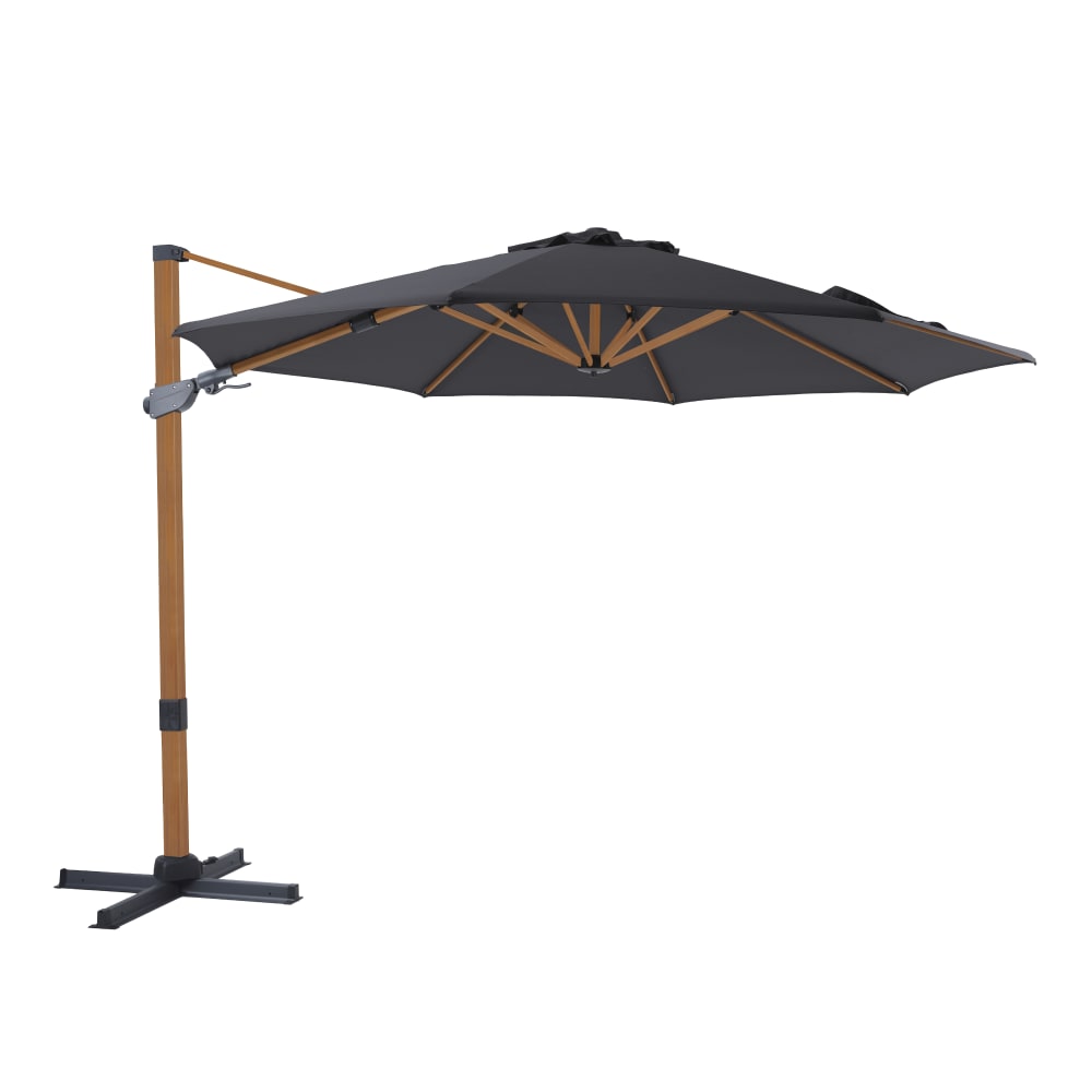 Parasol déporté rond, inclinable, aluminium bois/gris, Ø 300cm