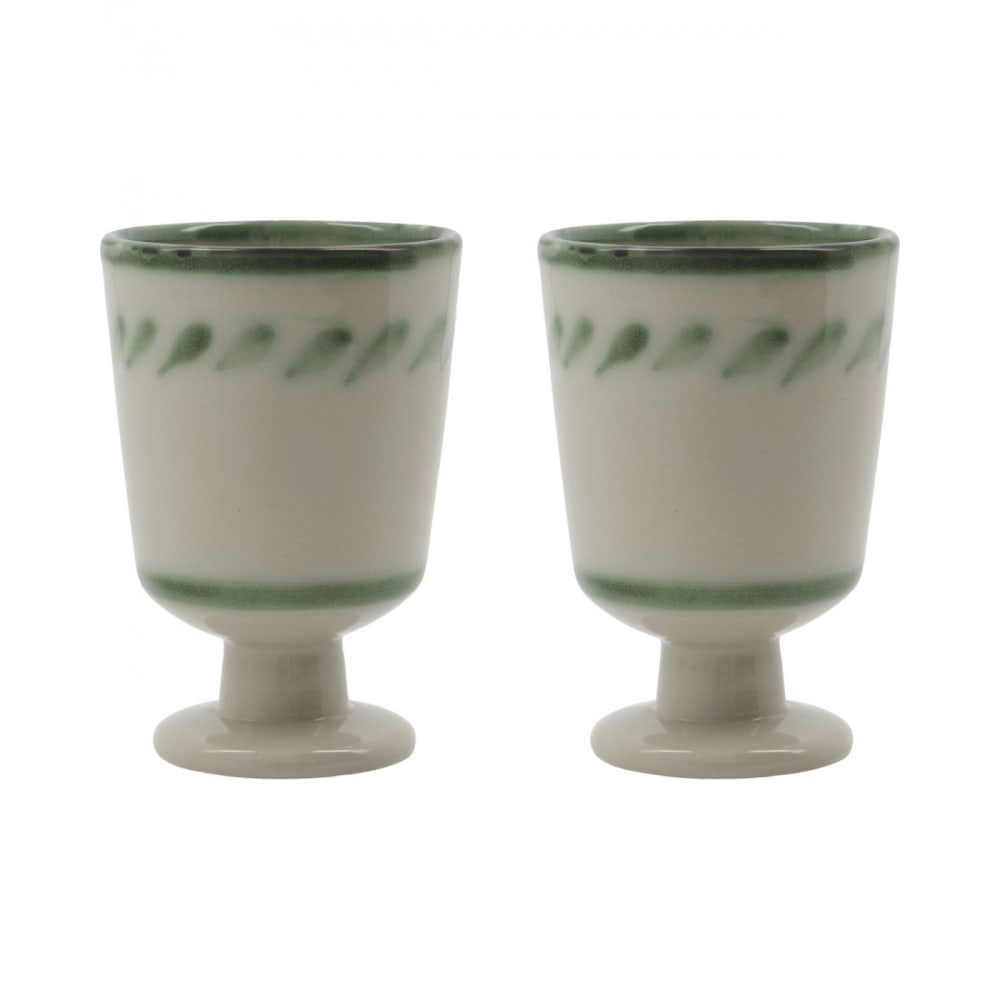 Lot de 2 tasses à pied blanc, vert Lot de 2 tasses à pied blanc, vert