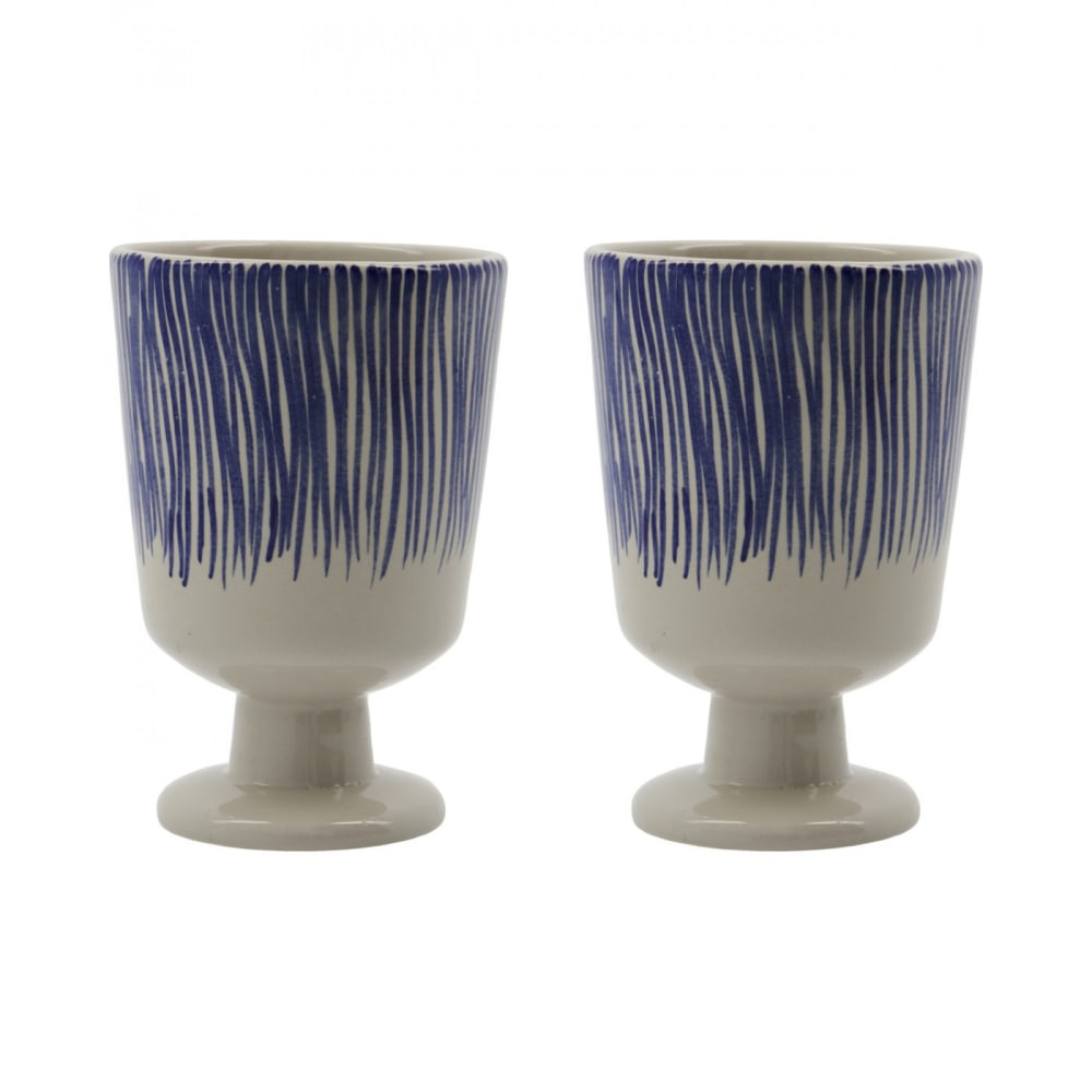 Lot de 2 tasses à pied blanc, bleu Lot de 2 tasses à pied blanc, bleu