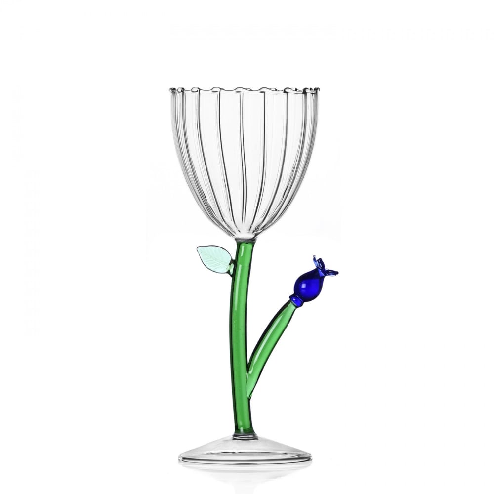 Verre à pied fleur bleue transparente Verre à pied fleur bleue transparente