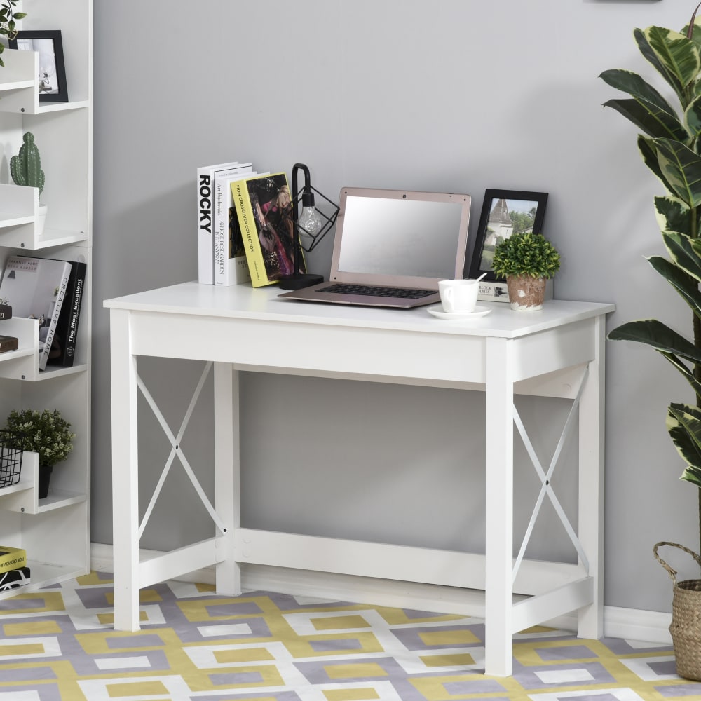 Bureau d'ordinateur cadre renforcé panneau de particules blanc