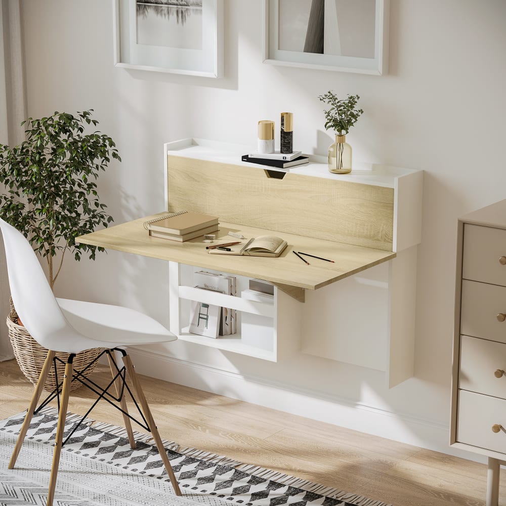 Bureau pliable mural étagères de rangement et placard en bois blanc