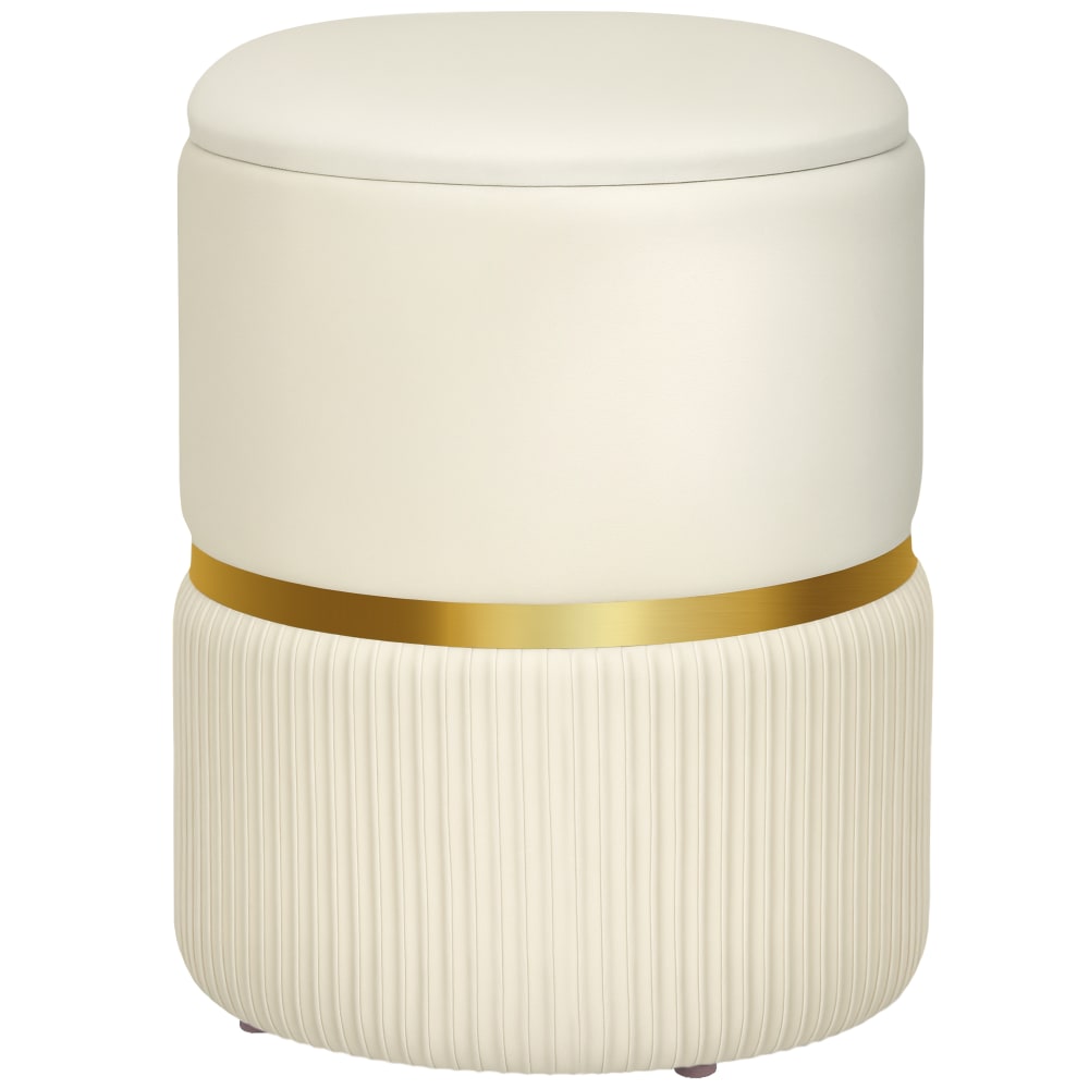 Pouf coffre intégré design velours côtelé acier brossé doré beige Pouf coffre intégré design velours côtelé acier brossé doré beige