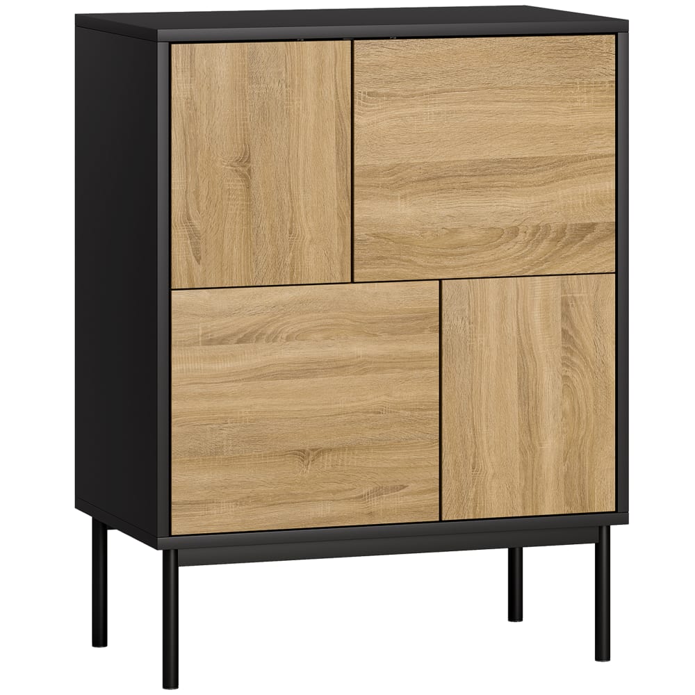 Buffet salon moderne portes à pousser et 4 placards en bois noir