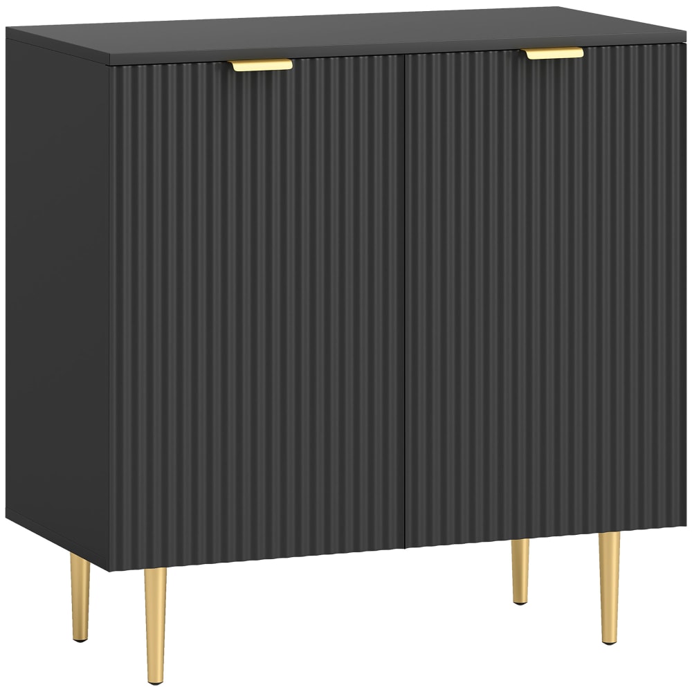 Homcom Schränkeregal, 2-türig, Rillendesign & Schwarz-Goldmetall style modern Schwarz Holz