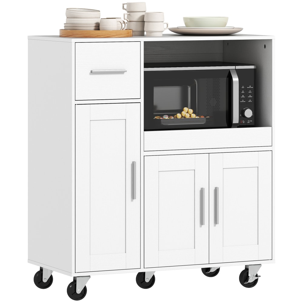 Desserte cuisine à roulettes 3 portes panneau de particules blanc