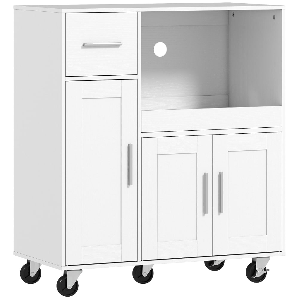 Homcom Weißer 3-Tür-Küchenwagen mit Partikelplatte style modern Weiß Spanplatte