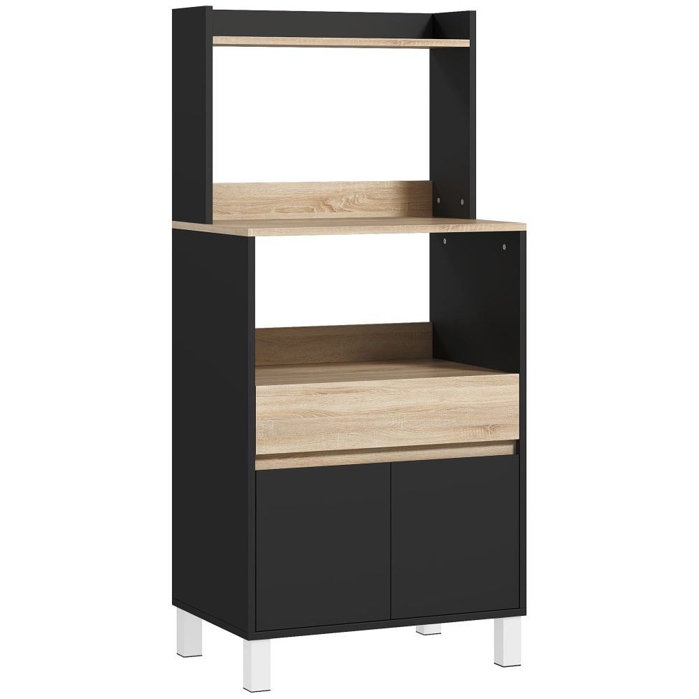Mikrowellenschrank mit Schublade Eiche & Schwarz - Maisons Du