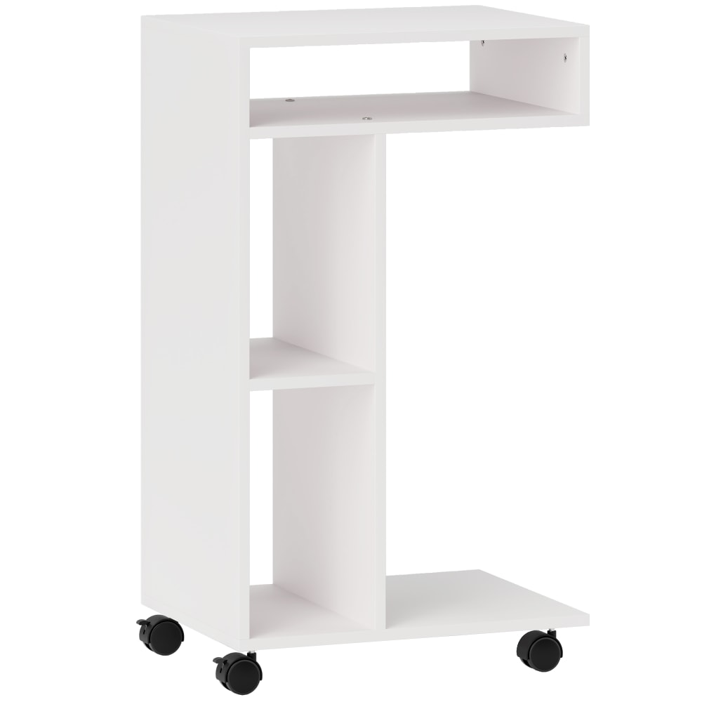 Table d'appoint en c avec roulettes 3 compartiments en bois blanc
