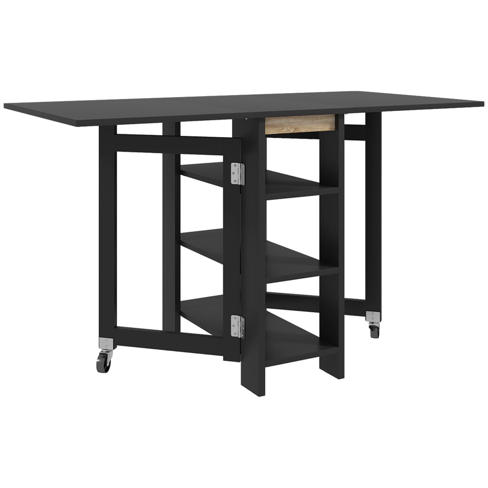 Homcom Klapptisch mit Rollen, 2 Blätter & 4 Personen, Schwarz style modern Schwarz Spanplatte