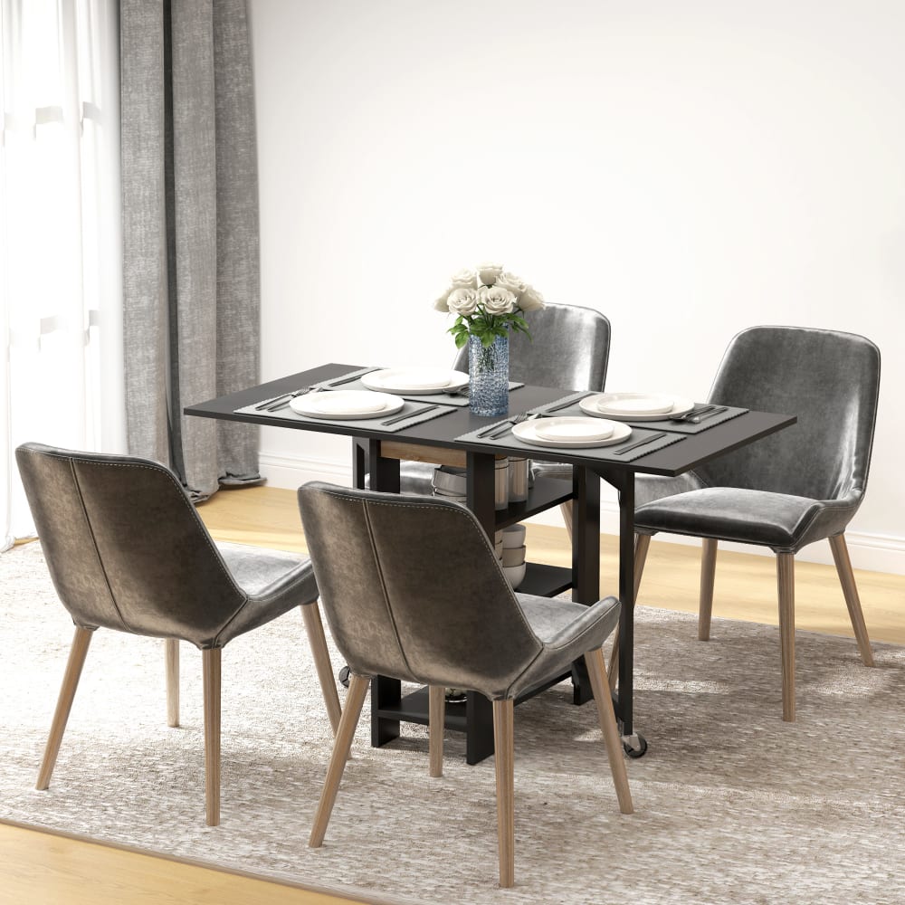 Klapptisch mit Rollen, 2 Blätter & 4 Personen, Schwarz - Maisons