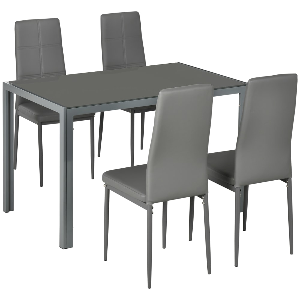 Ensemble table à manger avec 4 chaises plateau en verre trempé noir
